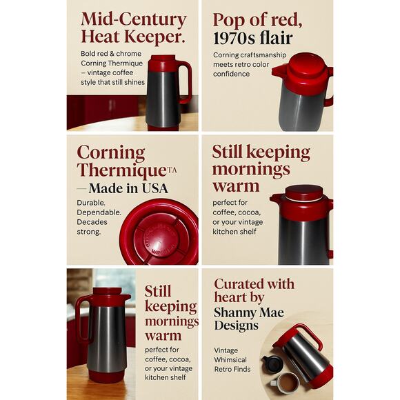 Vintage Corning Thermique Red & Chrome Carafe 10” Mid Century Coffee Server - Picture 2 of 12